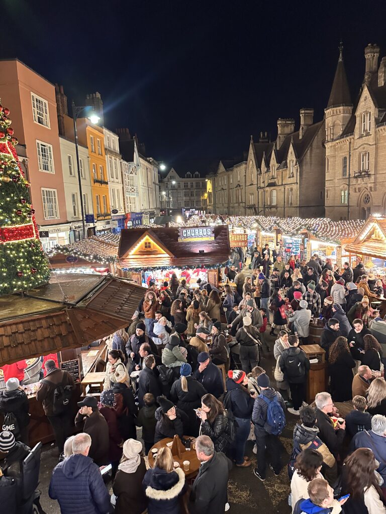 Overlooking the Christmas market from the Après Ski Bar – proof that the best plans involve fairy lights and festive treats.